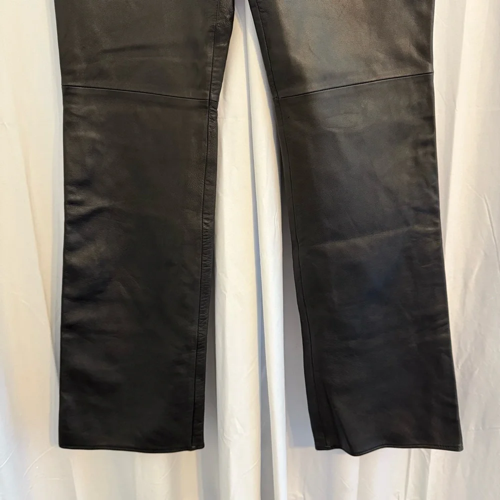 Tannery West Black Genuine Leather High Rise Flare Pants 34” Inseam Size 12 - Picture 6 of 12